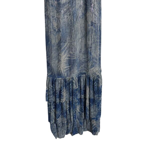 Mia Vesper Frond Mermaid Blue Printed Sleeveless Chiffon Maxi Dress Size Small - Picture 13 of 15